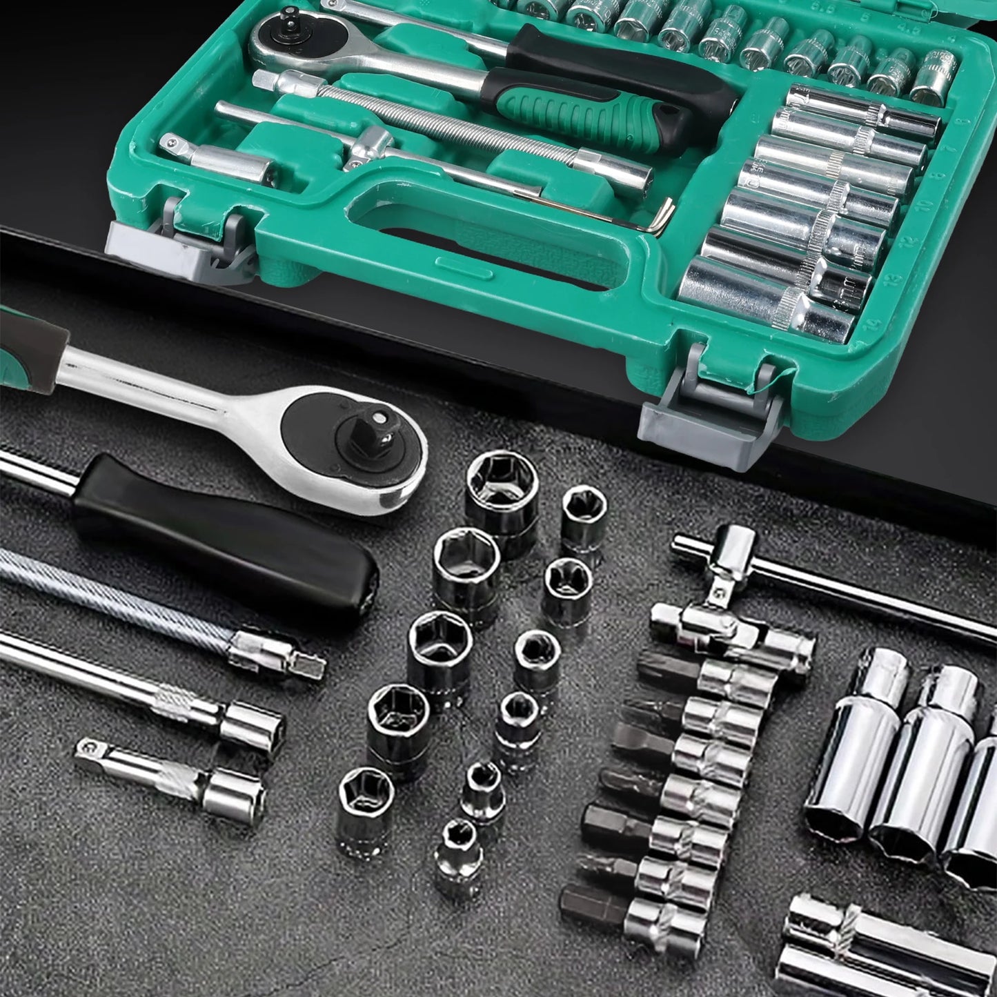 53Pcs Ratchet Wrench Toolbox 1/4 Inch Drive Socket Set Car Repair Hardware Tool Kit Screwdriver Combination Auto Repair Tool