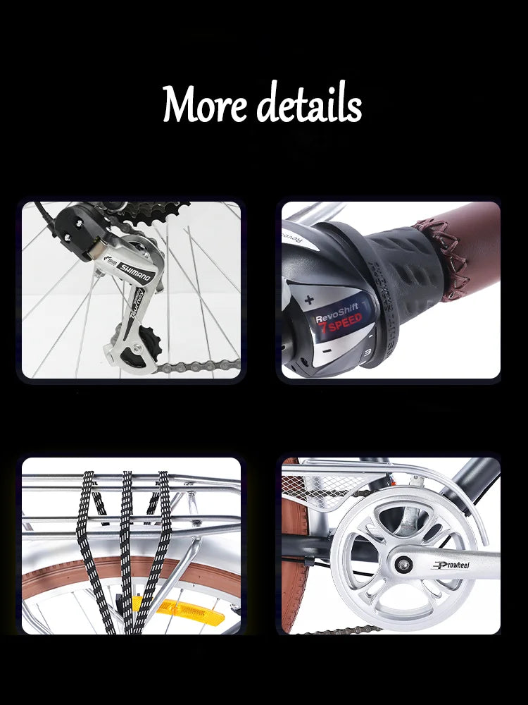 Bicycle with Variable Speed for Men and Women, Urban Commuting Bike, Cycling Bike, 7-Speed, Retro Style, 26 in