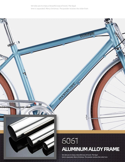 Bicycle with Variable Speed for Men and Women, Urban Commuting Bike, Cycling Bike, 7-Speed, Retro Style, 26 in