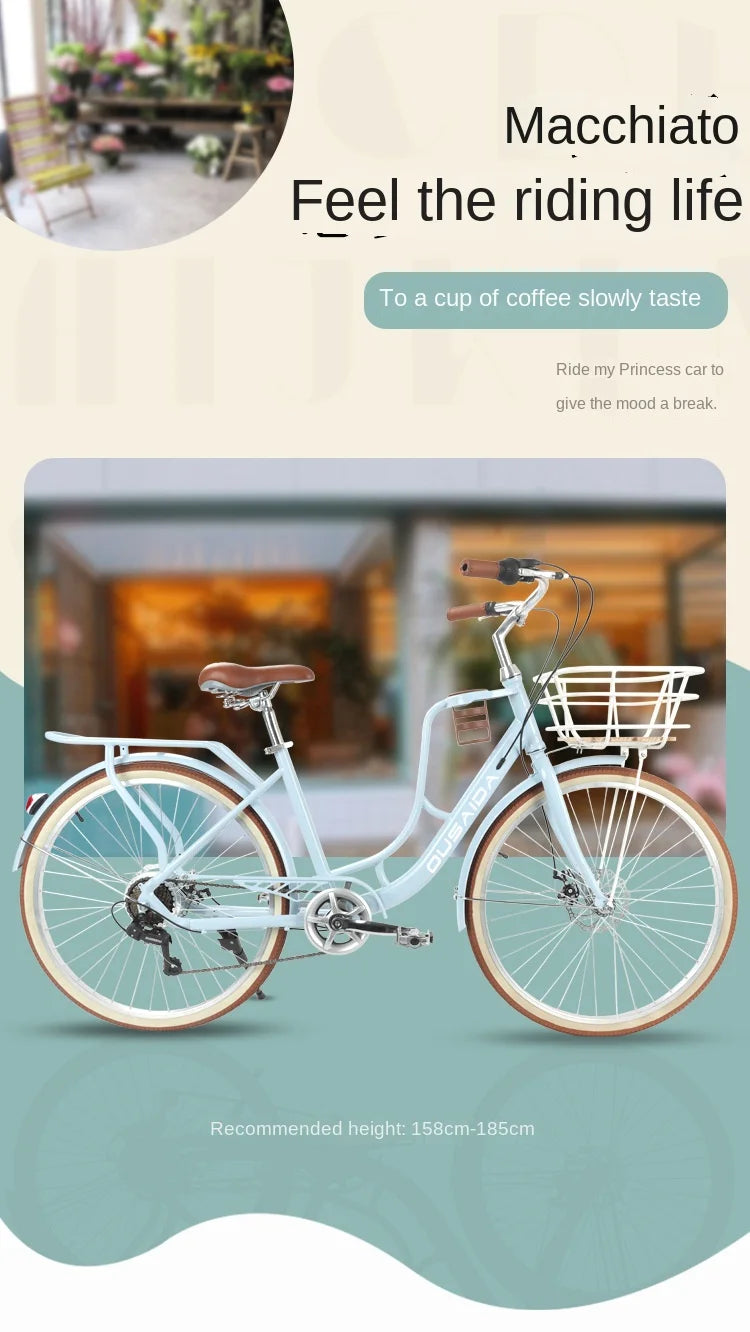 Cooya Retro City Bike 26 Inch Adult Male Female Commuter Disc Brake Variable Speed Lightweight Bike High Carbon Steel Frame 2024