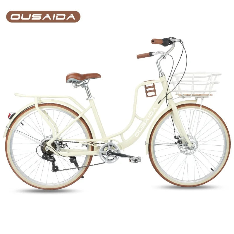 Cooya Retro City Bike 26 Inch Adult Male Female Commuter Disc Brake Variable Speed Lightweight Bike High Carbon Steel Frame 2024