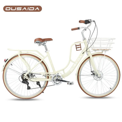 Cooya Retro City Bike 26 Inch Adult Male Female Commuter Disc Brake Variable Speed Lightweight Bike High Carbon Steel Frame 2024