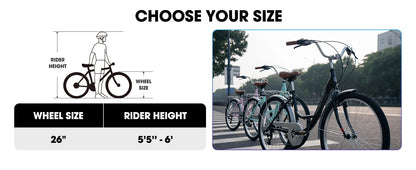 HILAND 26 inch Complete Beach Cruiser Bike for Adults, 7 Speed Step-Through Frame Womens Bicycle with Rear Rack, Retrospec Bike