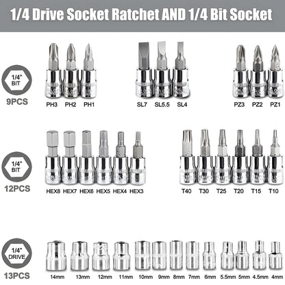 Motorsi 46Pcs Motorcycle Drive Ratchet Socket Wrench Spanner Screwdriver Set Bicycle Maintenance Tools For Bicycle & Auto Repair