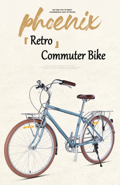 Bicycle with Variable Speed for Men and Women, Urban Commuting Bike, Cycling Bike, 7-Speed, Retro Style, 26 in