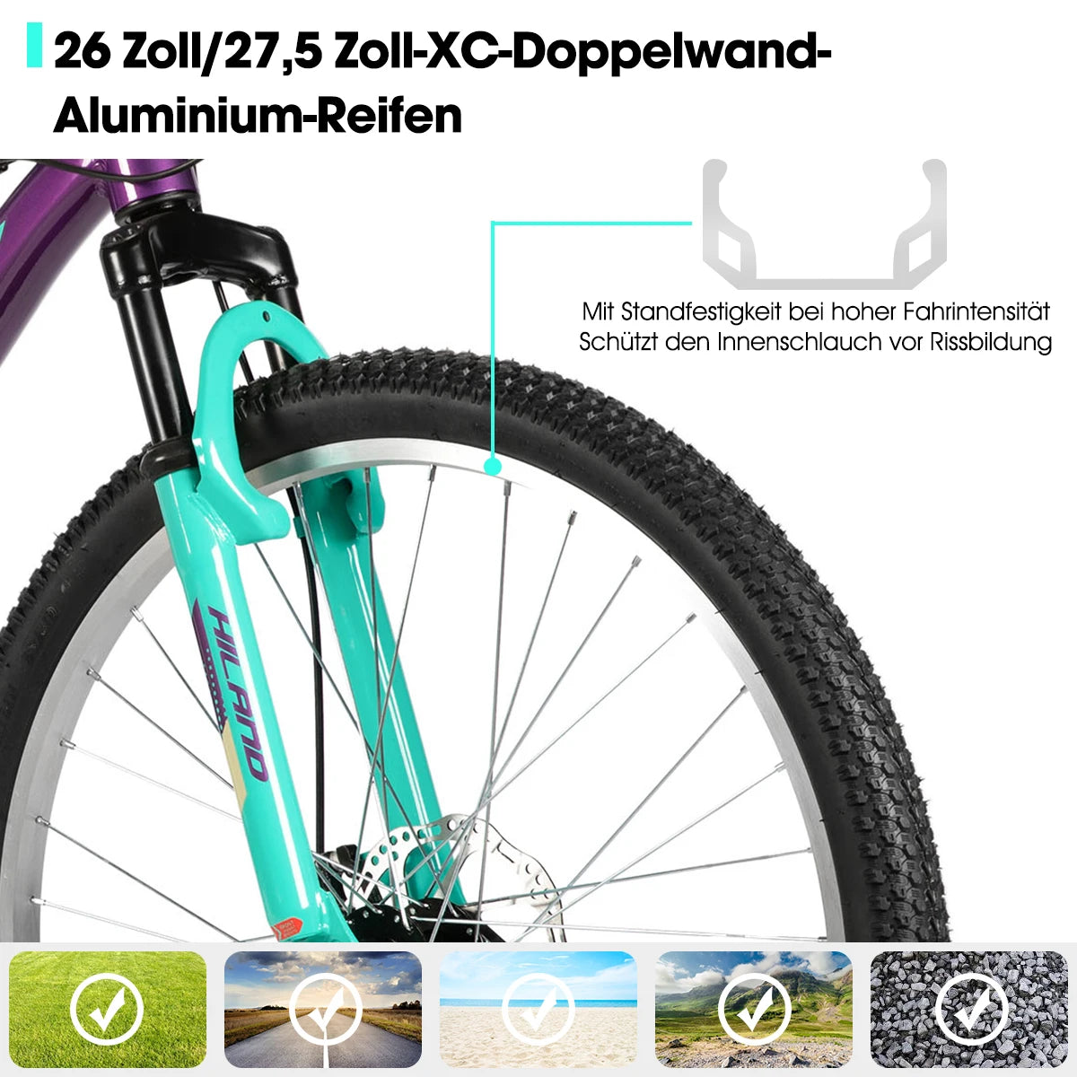 HILAND 26 27.5Inch Mountain Bike for Women Girl, 21 Speed with Suspension Fork, Aluminum Frame MTB, Adult Ladies Bike