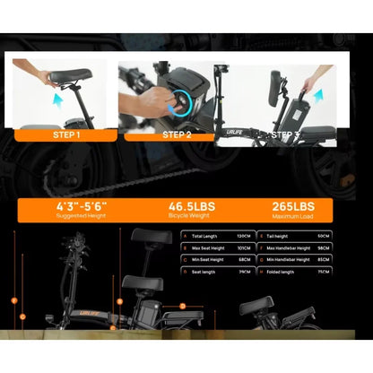 Folding E-bike 350W Brushless Motor 48V7.8AH Lithium Battery Electric Bicycle High Carbon Steel Frame 14 Inch Tire Electric Bike