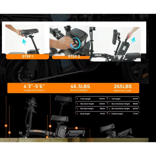 Folding E-bike 350W Brushless Motor 48V7.8AH Lithium Battery Electric Bicycle High Carbon Steel Frame 14 Inch Tire Electric Bike