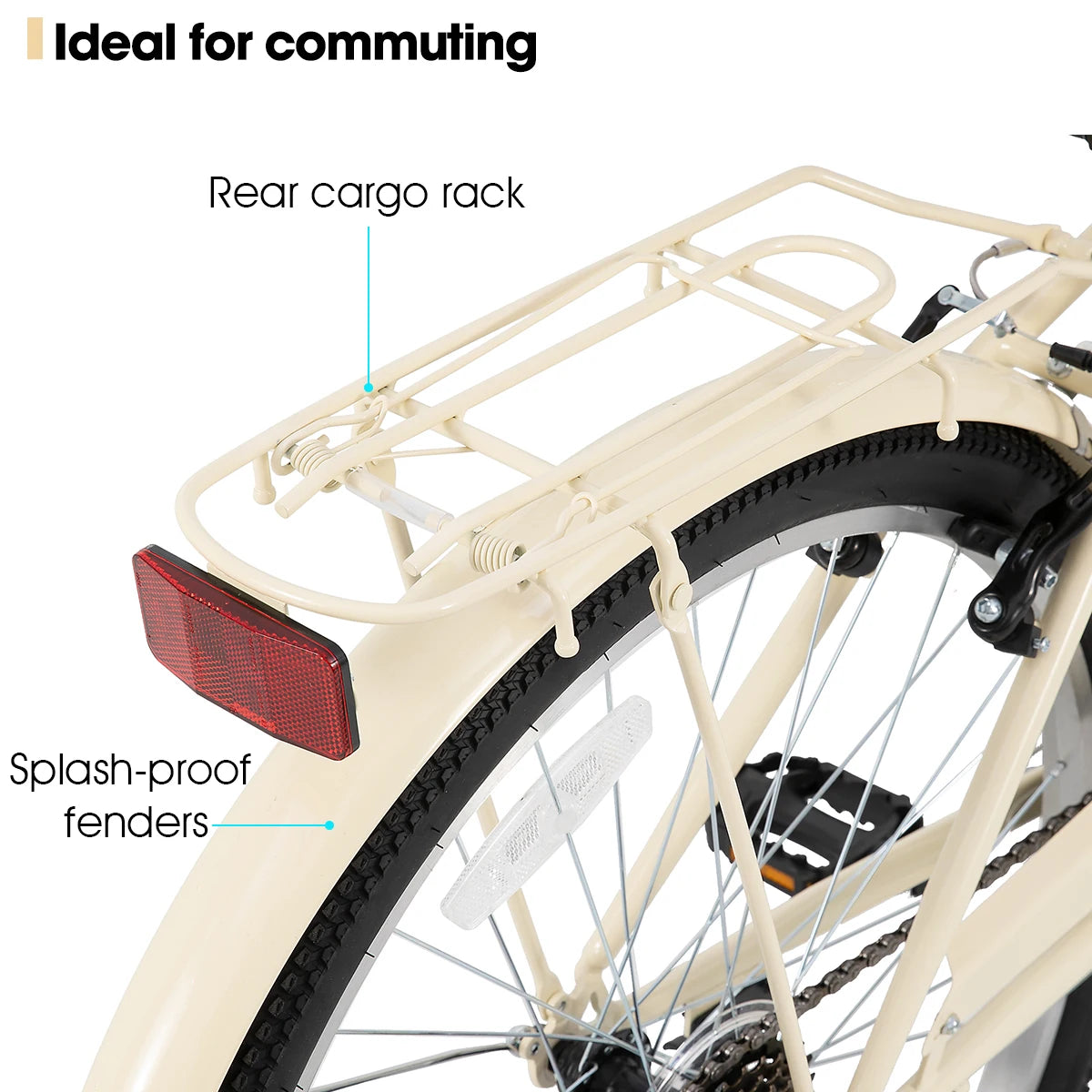 HILAND 26 inch Beach Cruiser Bike for Men and Women, 7 Speed Adult Bicycle with Rear Rack, Retrospec Commuter City Bicycle