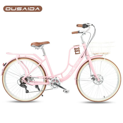 Cooya Retro City Bike 26 Inch Adult Male Female Commuter Disc Brake Variable Speed Lightweight Bike High Carbon Steel Frame 2024