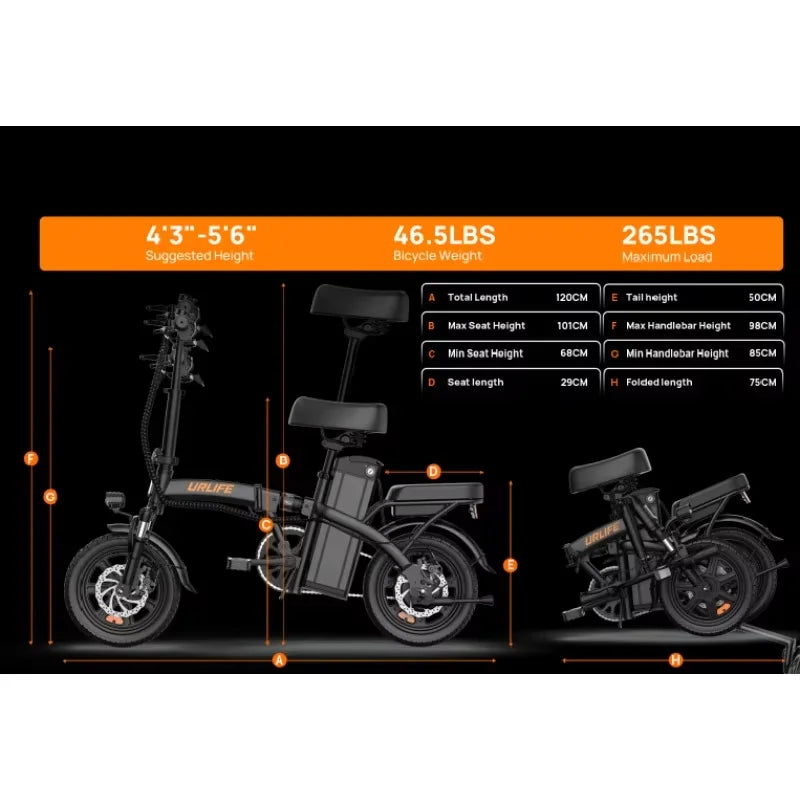 Folding E-bike 350W Brushless Motor 48V7.8AH Lithium Battery Electric Bicycle High Carbon Steel Frame 14 Inch Tire Electric Bike