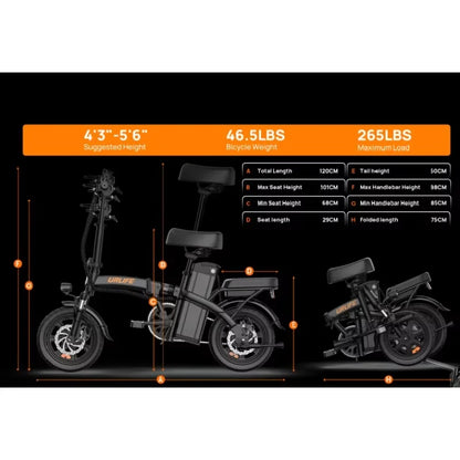 Folding E-bike 350W Brushless Motor 48V7.8AH Lithium Battery Electric Bicycle High Carbon Steel Frame 14 Inch Tire Electric Bike