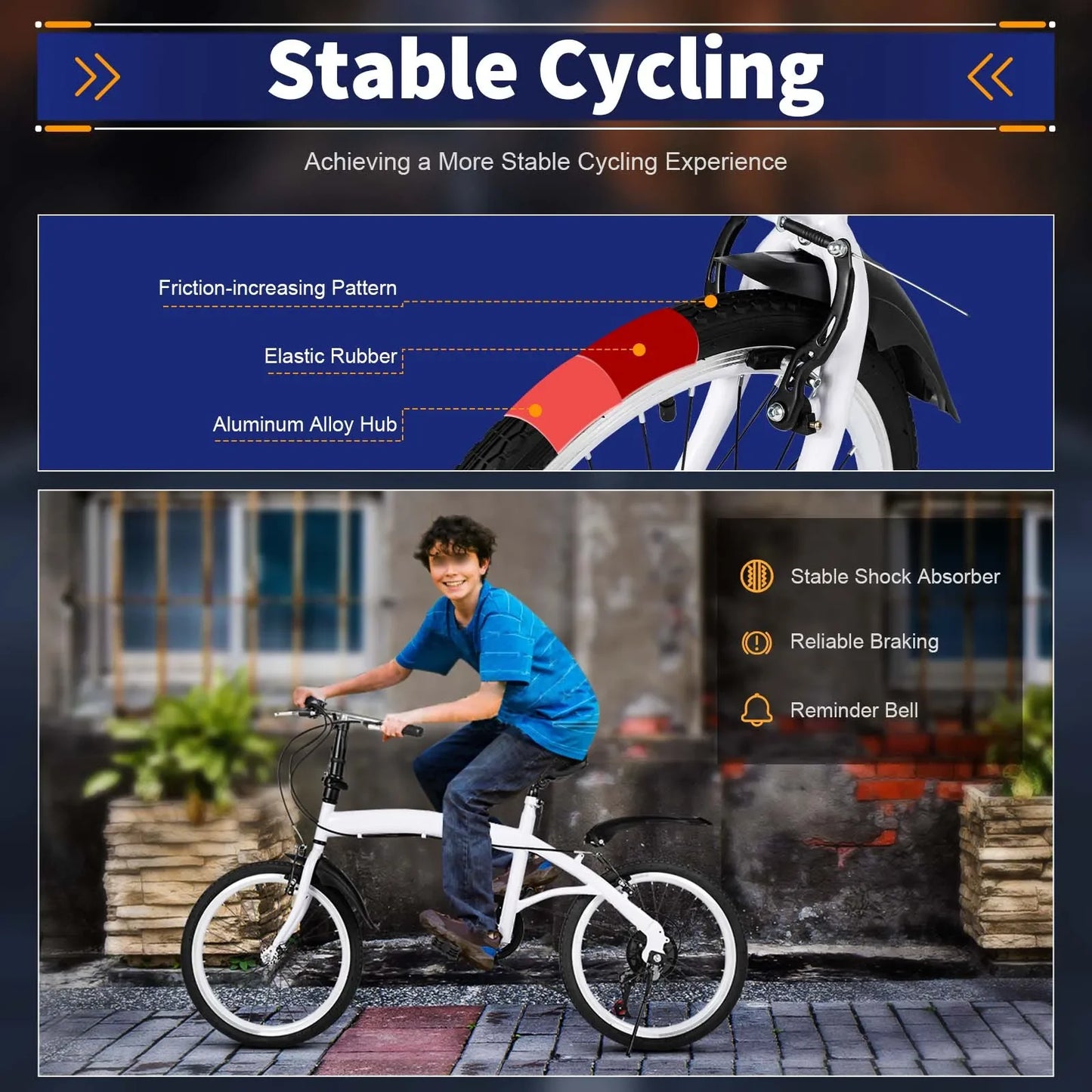 White Folding Bike Foldable City Bike Adult 20 Commute Bicycle 6Speed Gears