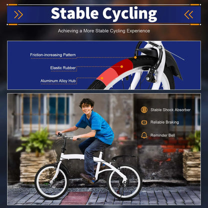 White Folding Bike Foldable City Bike Adult 20 Commute Bicycle 6Speed Gears