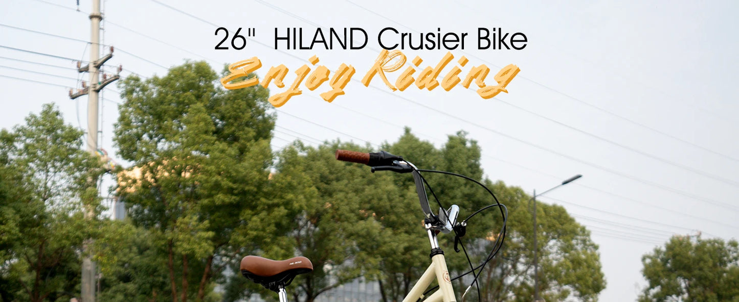 HILAND 26 inch Beach Cruiser Bike for Men and Women, 7 Speed Adult Bicycle with Rear Rack, Retrospec Commuter City Bicycle