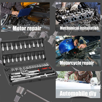 Motorsi 46Pcs Motorcycle Drive Ratchet Socket Wrench Spanner Screwdriver Set Bicycle Maintenance Tools For Bicycle & Auto Repair