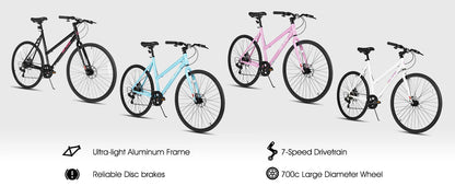 HILAND Cityrad 700C Herren Damen Student Aluminiumlegierung Pendler Stadtfahrrad, 7-Gang, mit Schutzblechen, Gepäckträger