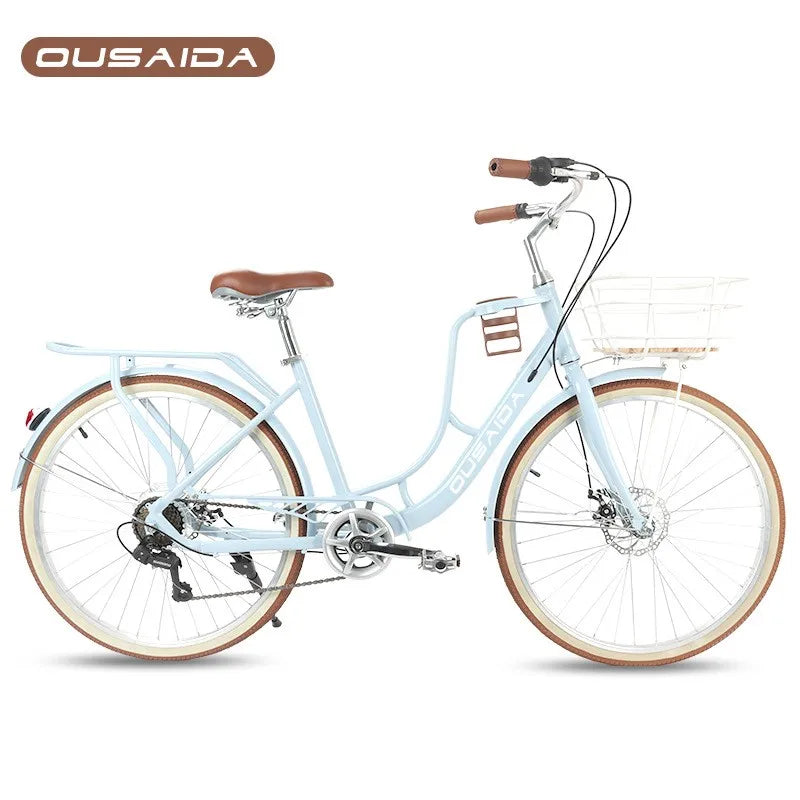 Cooya Retro City Bike 26 Inch Adult Male Female Commuter Disc Brake Variable Speed Lightweight Bike High Carbon Steel Frame 2024