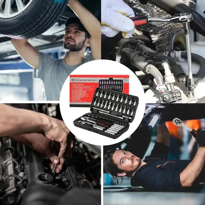 vxx For Good 53/46 Piece 1/4-Inch Mechanics Tool Kit With Quick-Release Ratchet Screwdriver Kit Extension  Manual Use On Automob