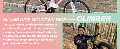 Hiland  24 Inch Mountain Bike for Kids Age 7,Front Suspension Fork Kids' Bicycles for Boys Girls Multiple Colors Baby Walker