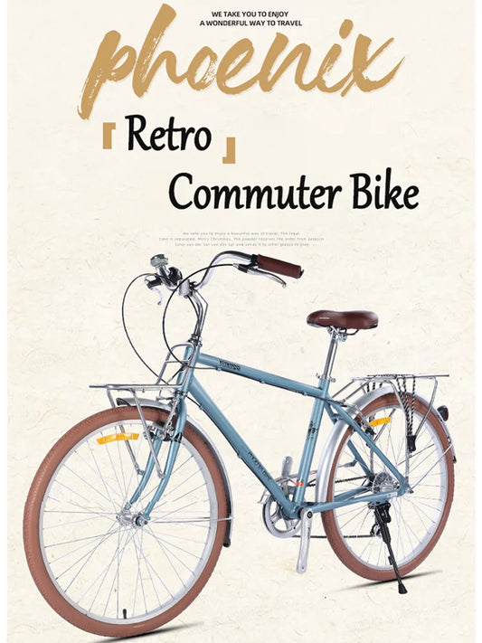 Bicycle with Variable Speed for Men and Women, Urban Commuting Bike, Cycling Bike, 7-Speed, Retro Style, 26 in