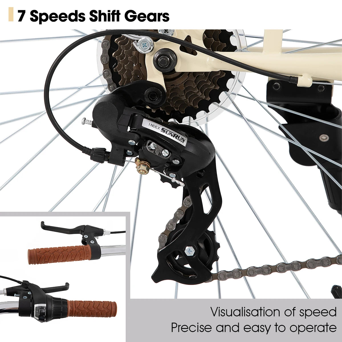 HILAND 26 inch Beach Cruiser Bike for Men and Women, 7 Speed Adult Bicycle with Rear Rack, Retrospec Commuter City Bicycle