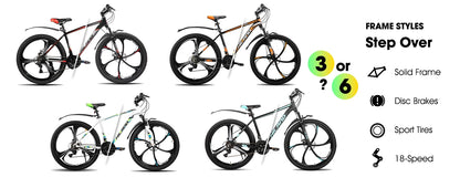 HILAND Mountain Bike, 3 Spokes, 18 Speeds Drivetrain, Aluminum Frame 26 Inch Wheels, Disc-Brake Bike for Men Women Men's MTB