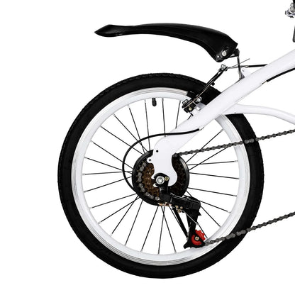 White Folding Bike Foldable City Bike Adult 20 Commute Bicycle 6Speed Gears