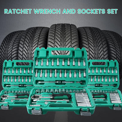 53Pcs Ratchet Wrench Toolbox 1/4 Inch Drive Socket Set Car Repair Hardware Tool Kit Screwdriver Combination Auto Repair Tool