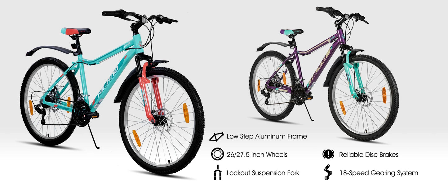 HILAND 26 27.5Inch Mountain Bike for Women Girl, 21 Speed with Suspension Fork, Aluminum Frame MTB, Adult Ladies Bike