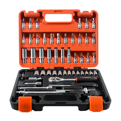 Motorsi 53PCs Car Repair Tool Kit Ratchet Torque Wrench Combo Auto Repairing Set With Bit Socket Set Metric Extension Bar