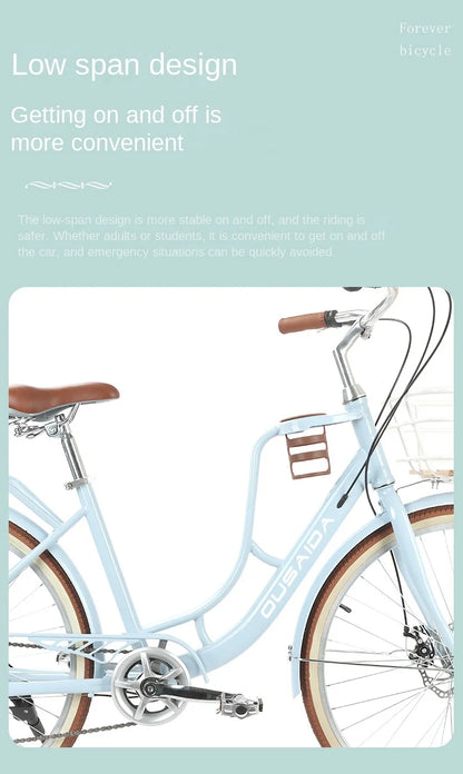 Cooya Retro City Bike 26 Inch Adult Male Female Commuter Disc Brake Variable Speed Lightweight Bike High Carbon Steel Frame 2024