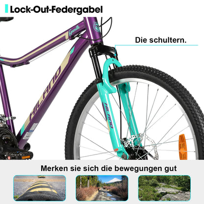 HILAND 26 27.5Inch Mountain Bike for Women Girl, 21 Speed with Suspension Fork, Aluminum Frame MTB, Adult Ladies Bike