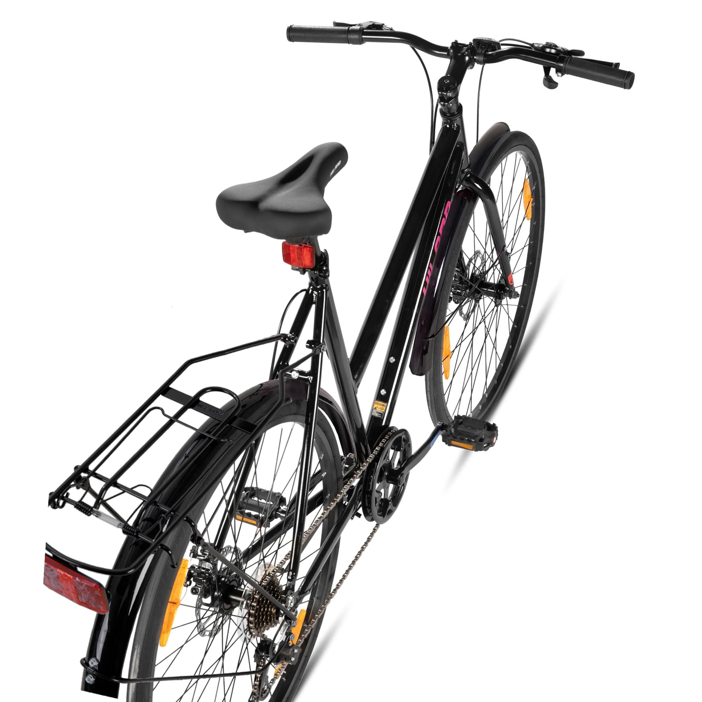HILAND Cityrad 700C Herren Damen Student Aluminiumlegierung Pendler Stadtfahrrad, 7-Gang, mit Schutzblechen, Gepäckträger