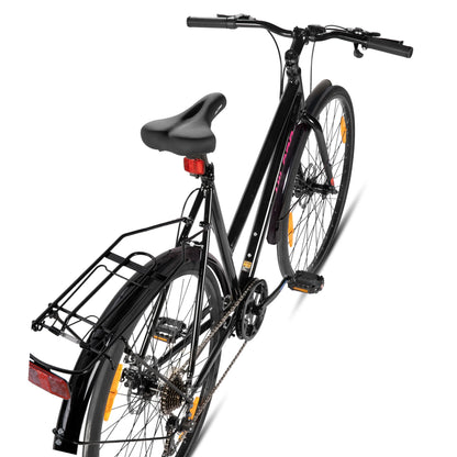 HILAND Cityrad 700C Herren Damen Student Aluminiumlegierung Pendler Stadtfahrrad, 7-Gang, mit Schutzblechen, Gepäckträger