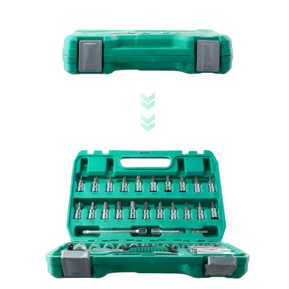 53Pcs Ratchet Wrench Toolbox 1/4 Inch Drive Socket Set Car Repair Hardware Tool Kit Screwdriver Combination Auto Repair Tool