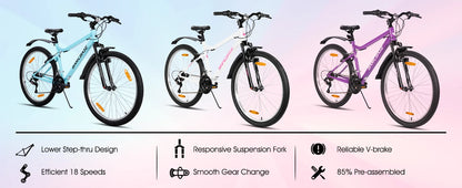 Hiland 26-inch Women's Mountain Bike, 18-Speed Shift, Mountain Bike with Front and Rear V-Brakes, Sturdy Mountain Bike for Women