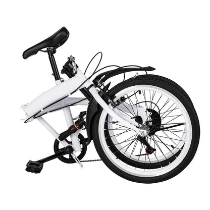 White Folding Bike Foldable City Bike Adult 20 Commute Bicycle 6Speed Gears