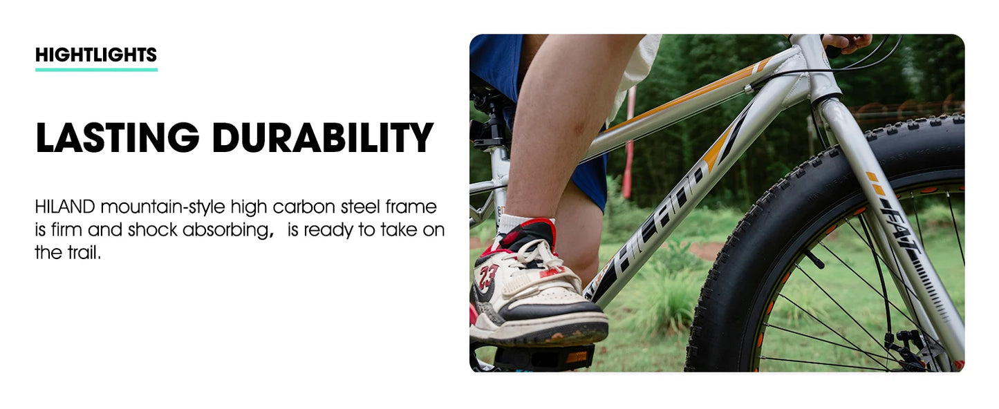 Hiland 20 Inch Kids' Bicycles Fat Tire Mountain Bike for  Age 5 + Years, Shimano 7-Speed, Dual-Disc Brake,Kids BeachBicycle