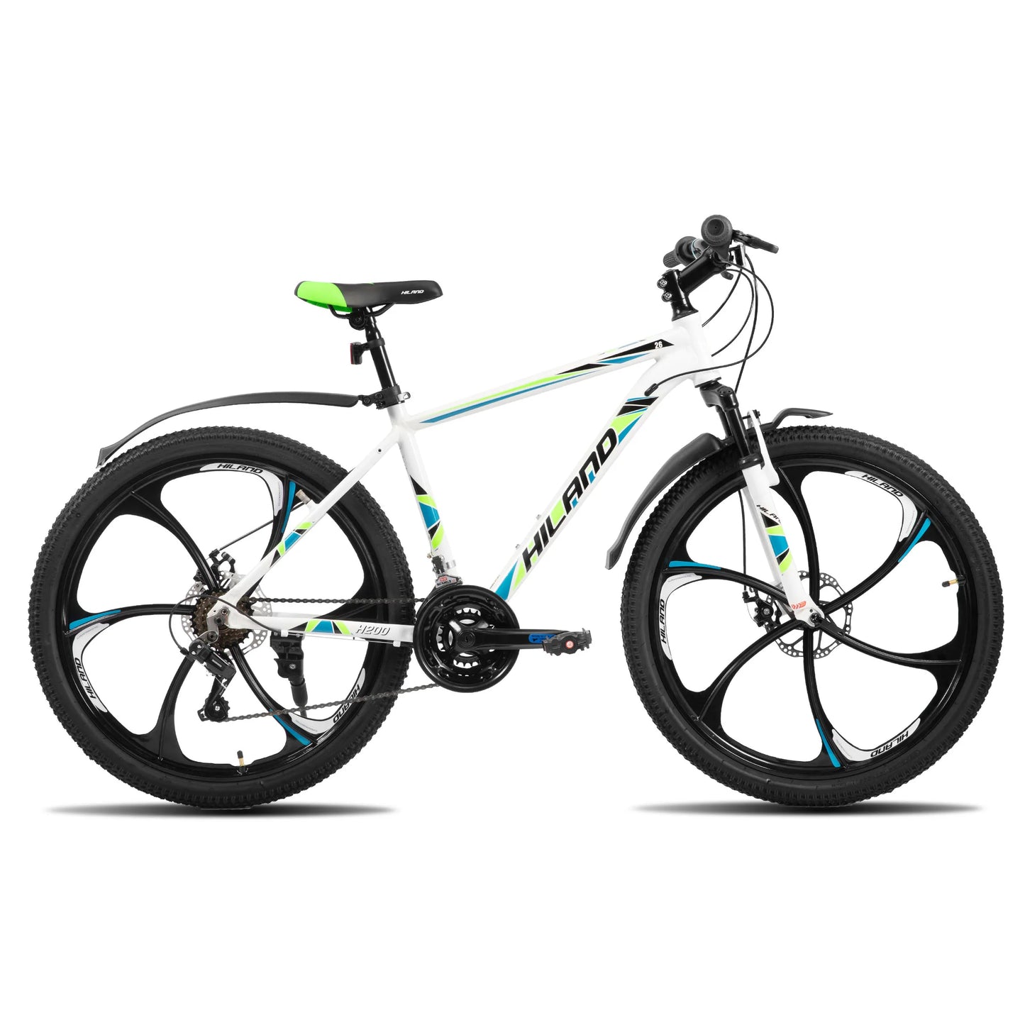 HILAND Mountain Bike 6 Multi-Spokes,18 Speeds Drivetrain, Aluminum Frame 26 Inch Wheels, Disc-Brake Bike for Men Women Men's MTB