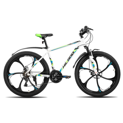 HILAND Mountain Bike 6 Multi-Spokes,18 Speeds Drivetrain, Aluminum Frame 26 Inch Wheels, Disc-Brake Bike for Men Women Men's MTB