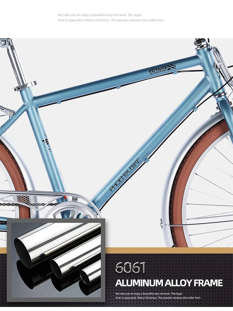 Bicycle with Variable Speed for Men and Women, Urban Commuting Bike, Cycling Bike, 7-Speed, Retro Style, 26 in