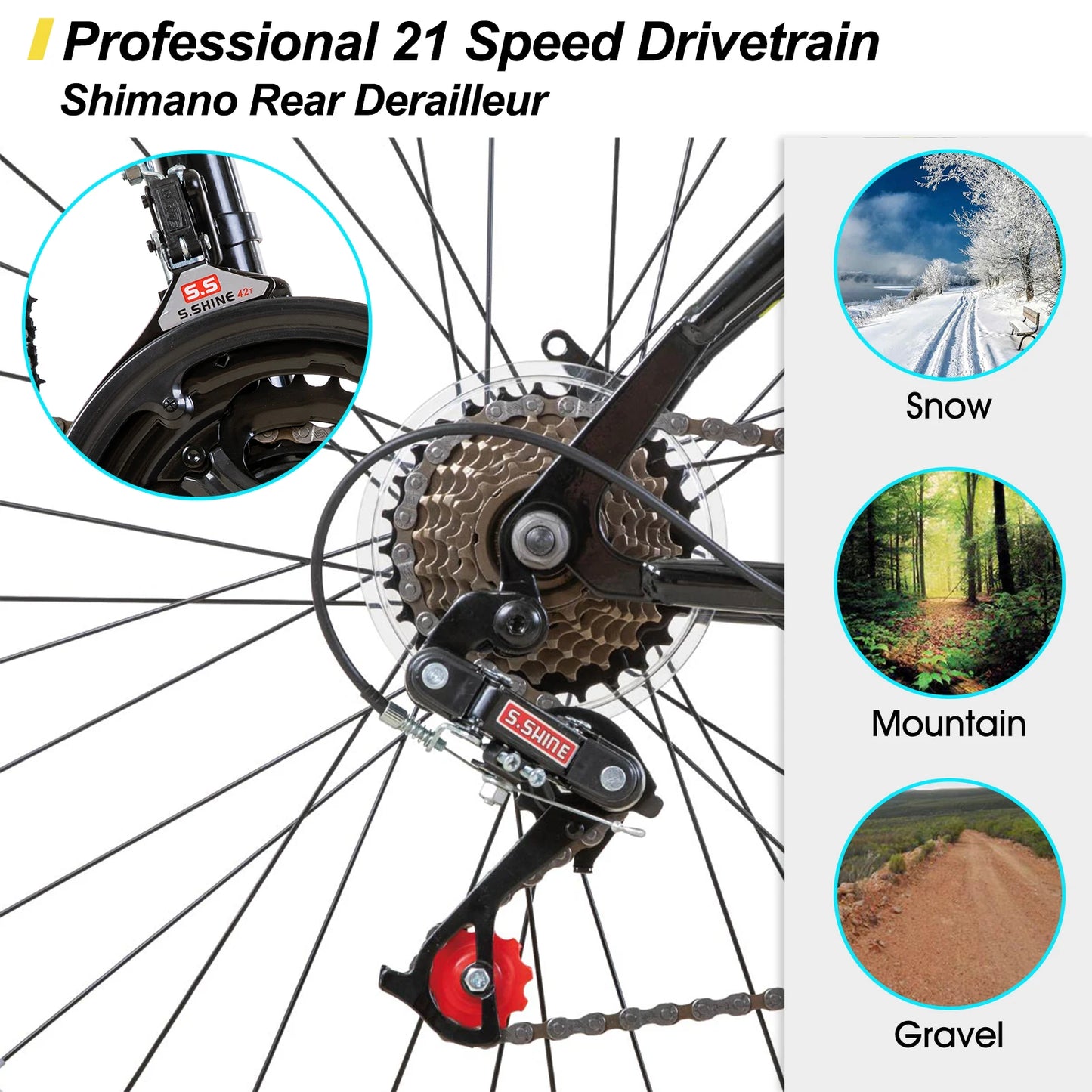 Hiland 24 26 inch Mountain Bike for Men Women, 21 Speeds High-Carbon Steel Frame, Sport Cycling MTB Bicycle for Adult