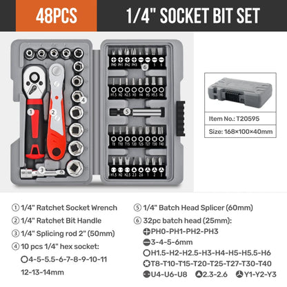 Apollo 1/4" Drive Quick-Release Ratchet & Bit Set, Cr-V Steel w/ Phillips/Slotted Screwdrivers for Auto Repair & Hand Tools