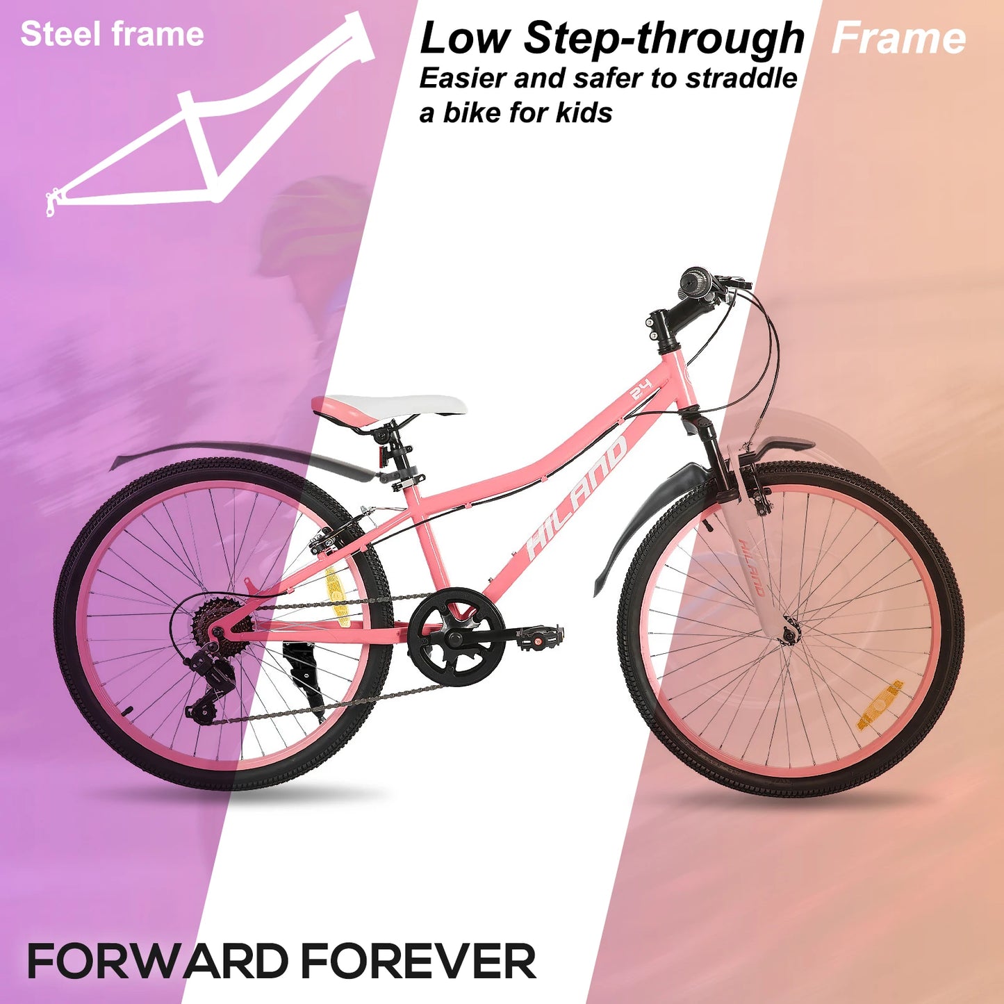 Hiland  24 Inch Mountain Bike for Kids Age 7,Front Suspension Fork Kids' Bicycles for Boys Girls Multiple Colors Baby Walker