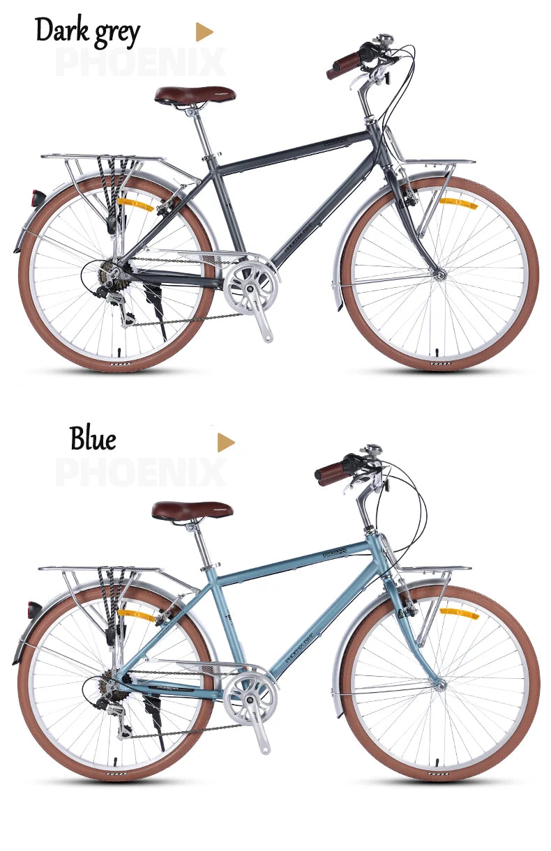 Bicycle with Variable Speed for Men and Women, Urban Commuting Bike, Cycling Bike, 7-Speed, Retro Style, 26 in