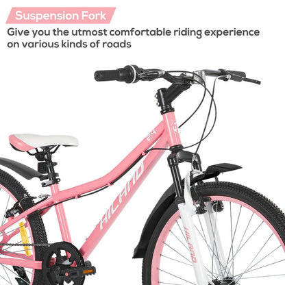 Hiland  24 Inch Mountain Bike for Kids Age 7,Front Suspension Fork Kids' Bicycles for Boys Girls Multiple Colors Baby Walker