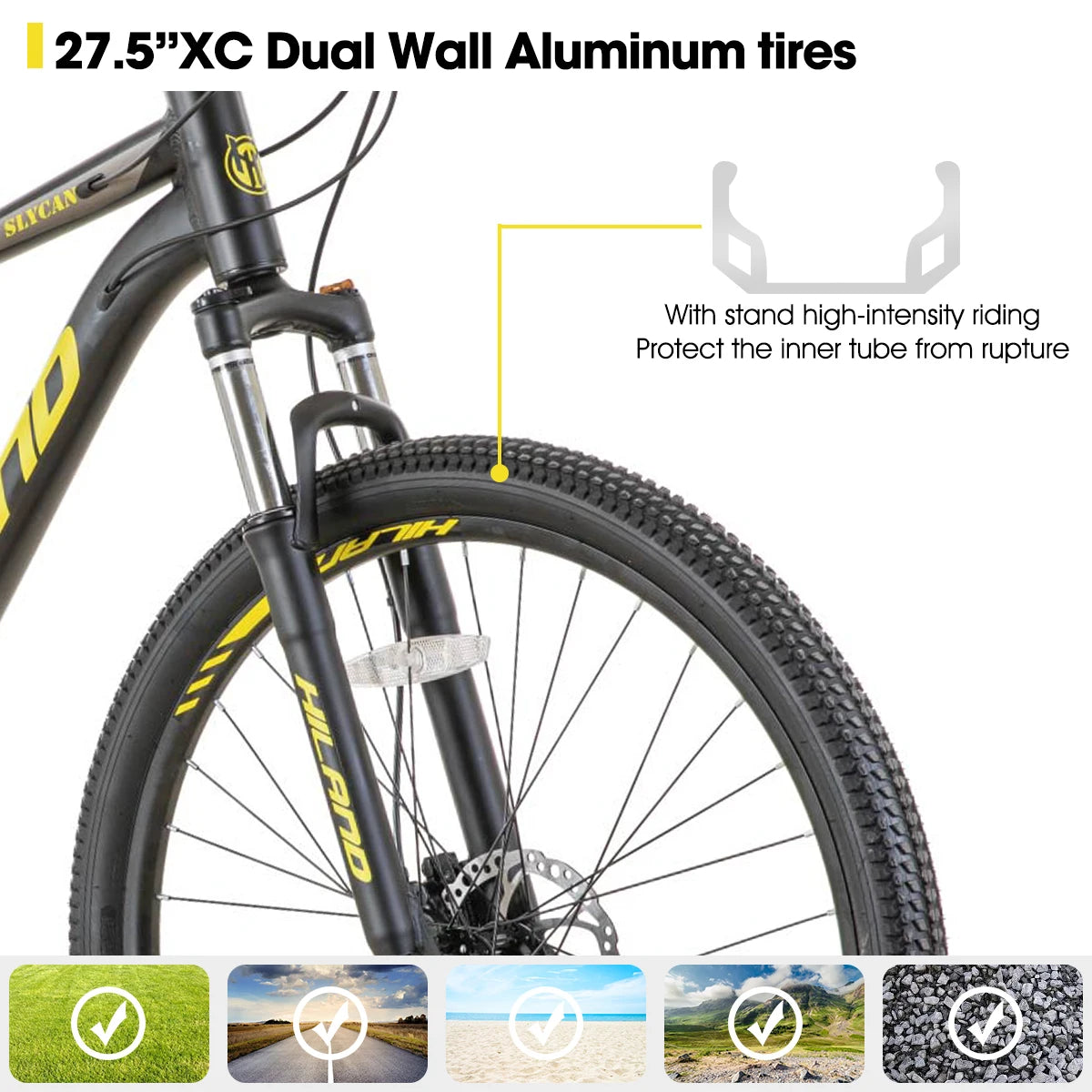 Hiland Aluminum Mountain Bike 21 Speeds, Hydraulic Disc-Brakes, Lock-Out Suspension Fork, 27.5 inch Wheel, Bike for Men Mens