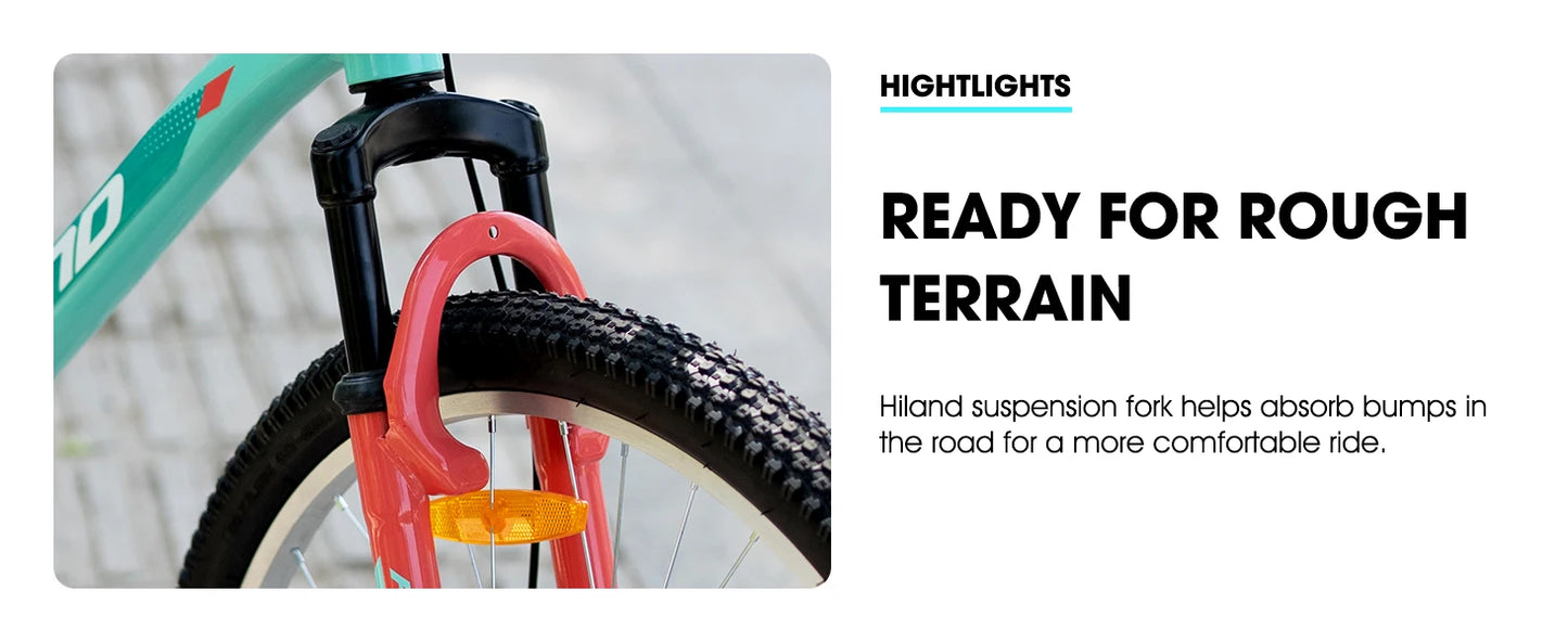 HILAND 26 27.5Inch Mountain Bike for Women Girl, 21 Speed with Suspension Fork, Aluminum Frame MTB, Adult Ladies Bike