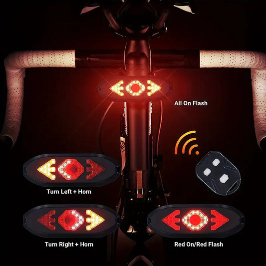 USB Rechargeable LED Bike Tail Light with Left &amp; Right Turn Signals - 5 Modes, Remote Control,